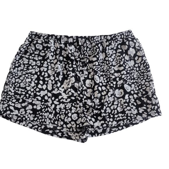 Black White Abstract Flower Lightweight Draw String Shorts Size XL - Picture 1 of 8